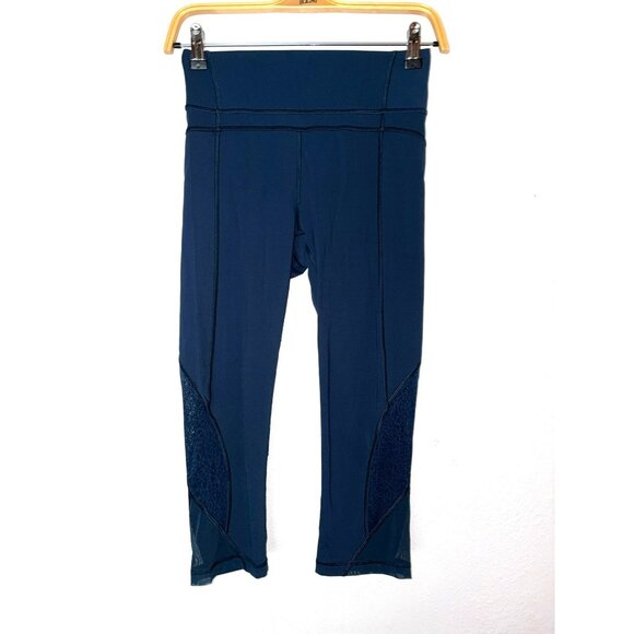 Lululemon Twist & Train Blue Cropped Leggings With Mesh Panels - Size 4 - Picture 1 of 9